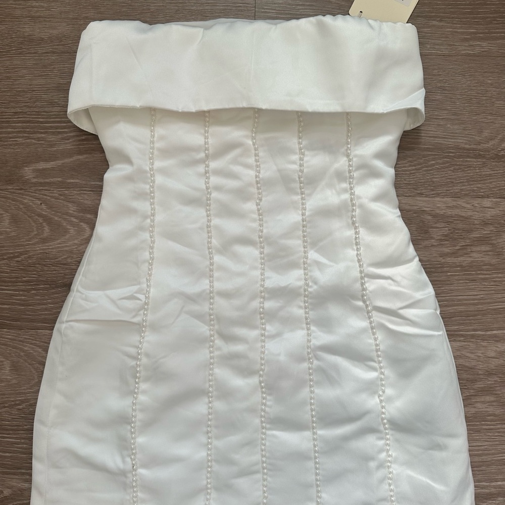 Bombshell Tube Mini Dress - White Pearl from Peppermayo